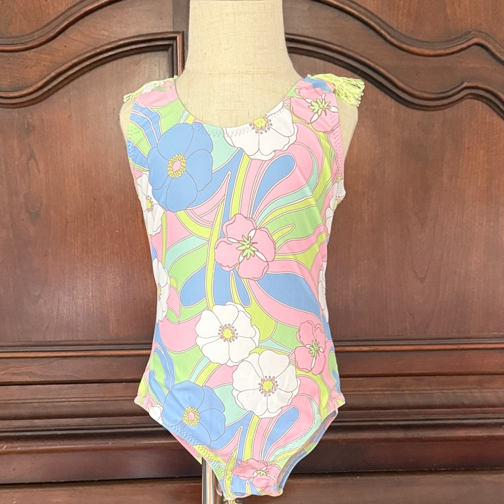 Shade Critters Kids Swim One Piece floral with fringe detail back 4T